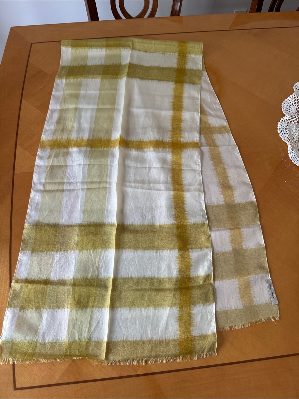 Plaid Table Runner in Mustard and White - Lightweight Linen Look